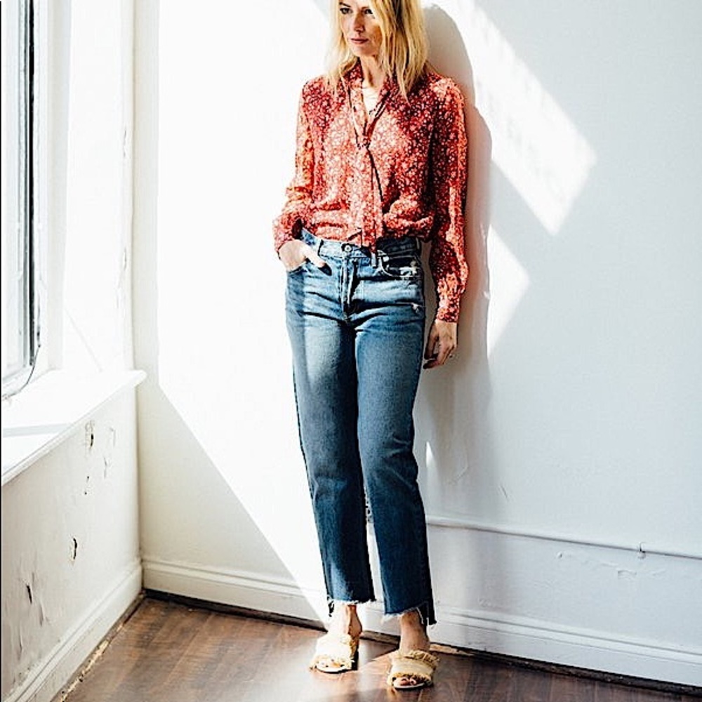 GRLFRND Helena Crop Jeans with Raw Hem in Groovy Situation Wash SZ 28